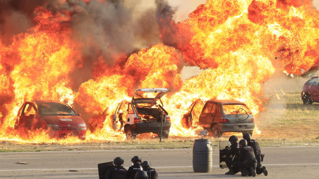 n momento del gran simulacro de emergencias llevado a cabo este sábado en Madrid, en el que participan un total de 1.200 intervinientes y que pone punto final a las XXV Jornadas Municipales de Catástrofes que ha organizado SAMUR-Protección Civil