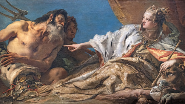 Neptuno presenta ofrendas a Venecia, Giambattista Tiepolo 1748–50, óleo sobre lienzo, 135 × 275 cm, Palacio Ducal de Venecia