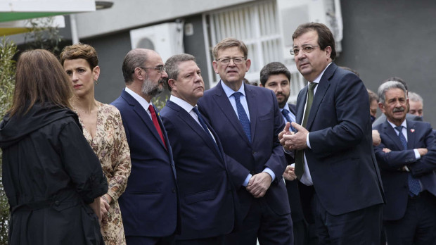 Los `presidentes autonómicos María Chivite, Javier Lambán, Emiliano García-Page, Ximo Puig, Fernando López Miras y Miguel Ángel Revilla.