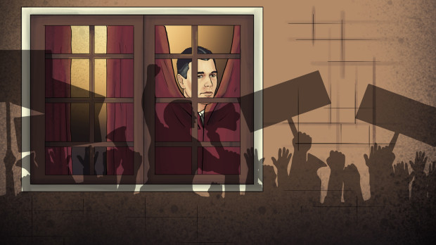 Ilustración: manifestantes contra Sánchez