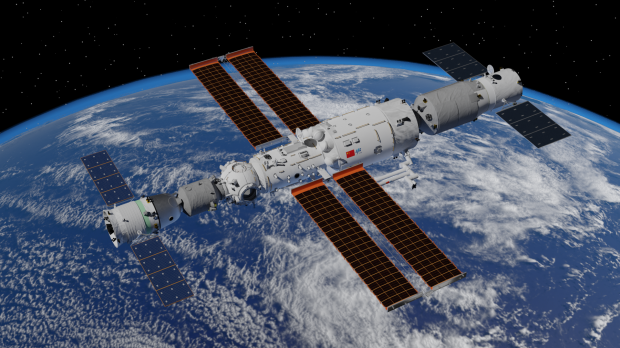 Representación virtual de Tiangong, la estación espacial china