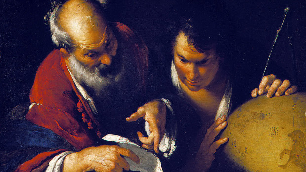 Eratóstenes enseñando en Alejandría por Bernardo Strozzi (1635)