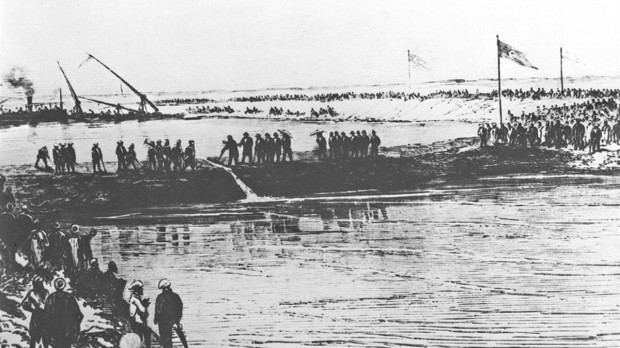 Grabado que representa a Ali Pacha en la inauguración de los trabajos de construcción del Canal de Suez