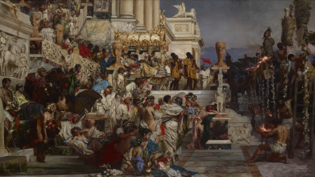 Las Antorchas de Nerón, por Henryk Siemiradzki. Según Tácito, Nerón usó a los cristianos como antorchas humanas