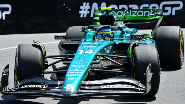 El Aston Martin de Fernando Alonso durante el GP de Mónaco