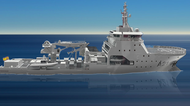 Recreación del futuro Buque de Acción Marítima de la Armada española