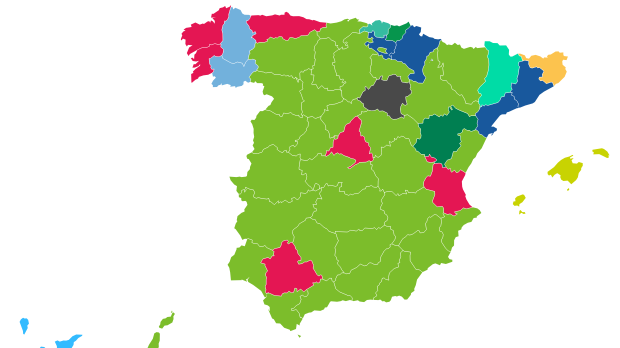 Mapa de la tercera fuerza en las elecciones generales en España