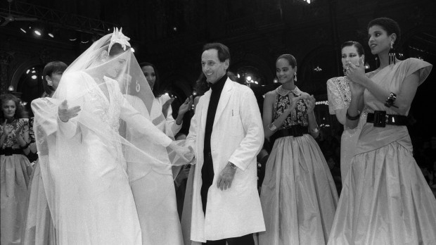 2679484 Dior fashion show, Spring/Summer 86, Paris, January 27, 1986 : French fashion designer Marc Bohan (b/w photo); (add.info.: Dior fashion show, Spring/Summer 86, Paris, January 27, 1986 : French fashion designer Marc Bohan); Photo © AGIP; .