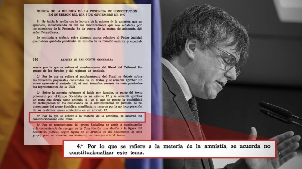 Fotomontaje: Puigdemont y el acta de la reunión de la ponencia constitucional del 3 de noviembre de 1977