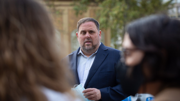 El presidente de ERC, Oriol Junqueras, en el acto de Òmnium en conmemoración del cuarto aniversario del 1-O