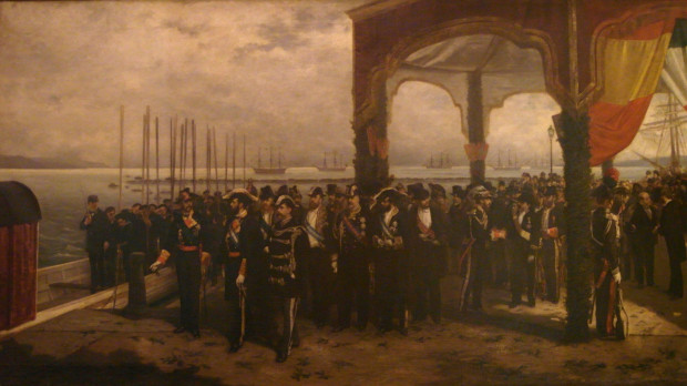 Embarque del rey Amadeo en el puerto de La Spezia, Italia en 1870, obra de Luis Álvarez Catalá