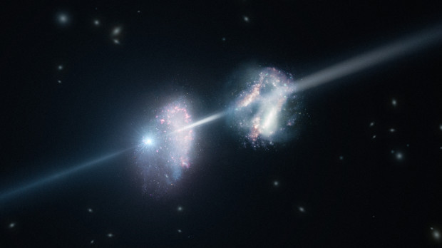 Ilustración artística de dos galaxias en el universo temprano