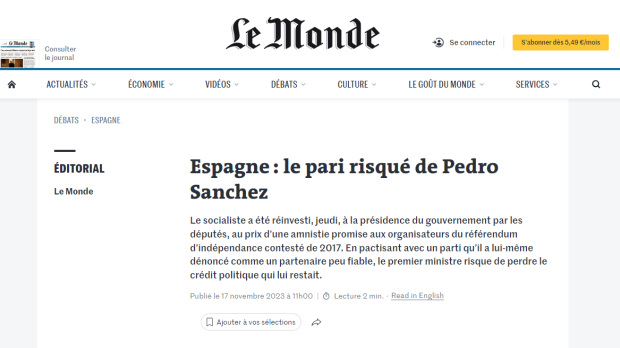 Editorial del diario francés 'Le Monde'
