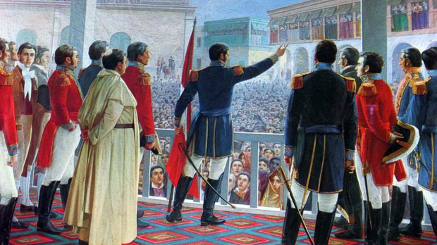San Martín proclama la independencia del Perú el 28 de julio de 1821, en Lima, Perú
