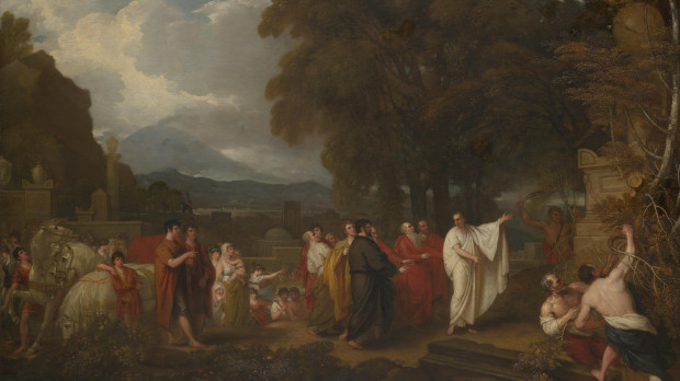 Cicerón y los magistrados descubriendo la tumba de Arquímedes en Siracusa, de Benjamin West (1797)