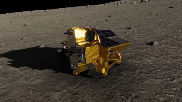 Renderización de la sonda SLIM en la Luna