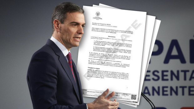 Montaje del presidente del Gobierno, Pedro Sánchez, y su expediente