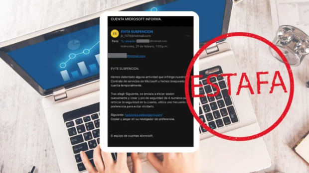 Imagen de un email fraudulento