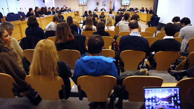 Sala de la Audiencia Nacional durante el juicio en el que se judga al expresidente de Ausbanc, Luis Pineda; el secretario general de Manos Limpias, Miguel Bernad