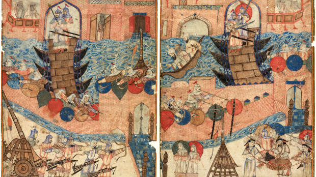 Representación del asedio en el Jami al-tawarikh de Rashid al-Din