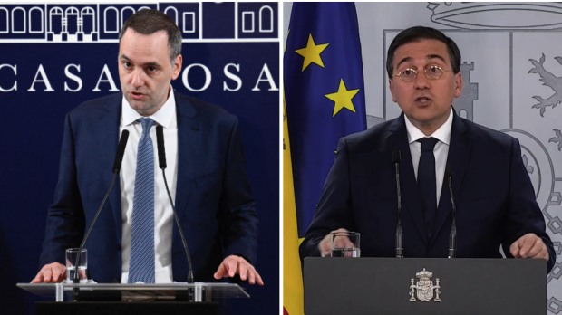 El portavoz del Gobierno argentino, Manuel Adorni, y José Manuel Albares, ministro de Exteriores español