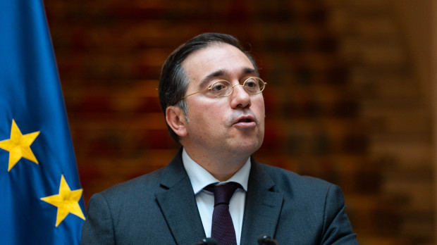 El ministro de Asuntos Exteriores, Unión Europea y Cooperación, José Manuel Albares, durante una rueda de prensa, en el Palacio de Viana