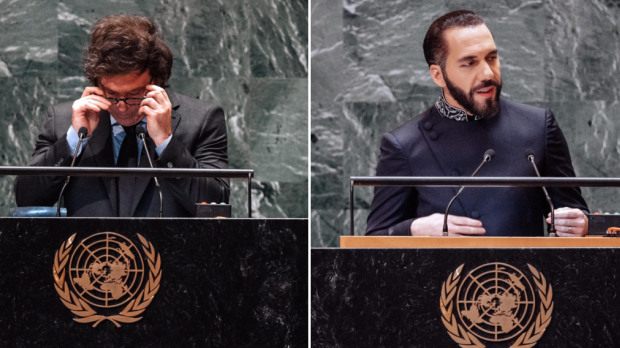 Milei y Bukele, en sus respectivas intervenciones ante la Asamblea de la ONU