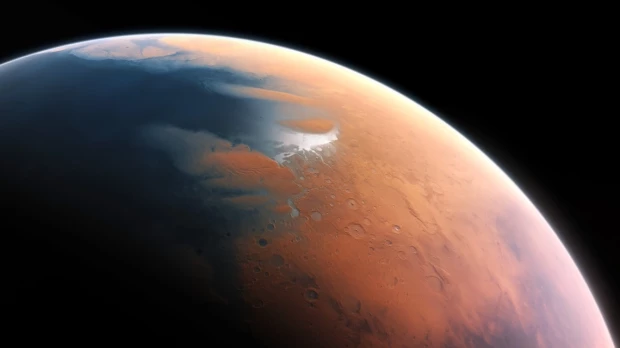 Concepto del posible aspecto de Marte cuando tuvo agua líquida