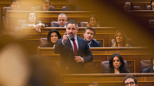 Santiago Abascal, en una sesión plenaria en el Congreso VOX 21/2/2024