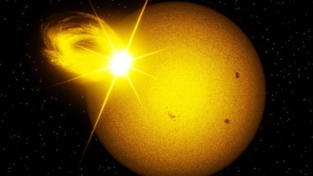 Impresión artística de una estrella superfulgurante similar al Sol vista en luz visible
