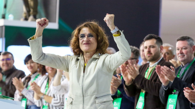 María Jesús Montero, en la clausura del 15º Congreso del Partido Socialista Andaluz este domingo, en Armilla, Granada