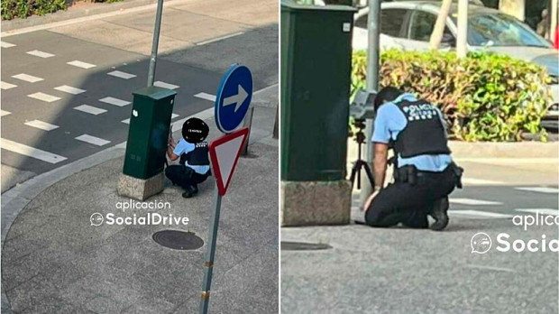 Un Policía Local esconde el radar de velocidad tras un cajetín
