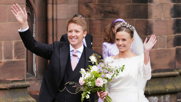 Olivia Henson and Hugh Grosvenor on their wedding in Chester on June 7, 2024.