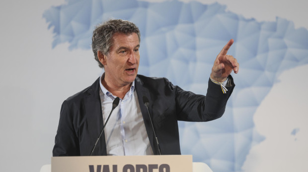 El presidente del PP, Alberto Núñez Feijóo, durante un acto político en Bilbao