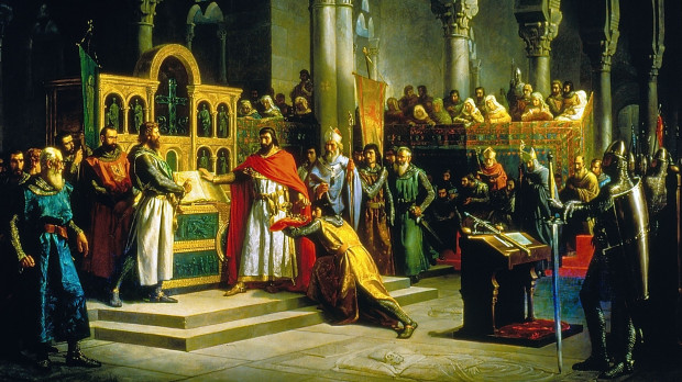 El Cid le toma la jura al rey Alfonso en Santa Gadea de Burgos