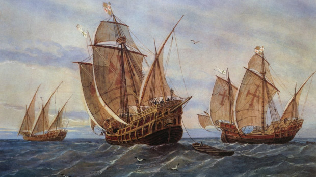 Las tres carabelas de Cristóbal Colón. Obra de Rafael Menleon y Torres