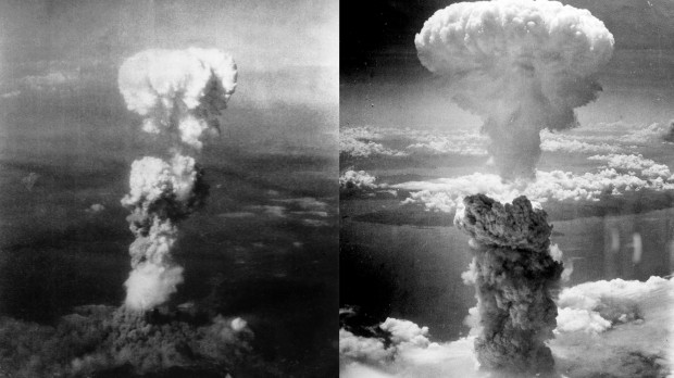 Nube de hongo sobre Hiroshima y Nagasaki producida por la bomba atómica
