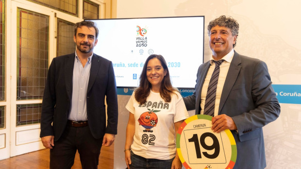 La alcaldesa, Inés Rey, durante la presentación del proyecto para que La Coruña sea sede del Mundial