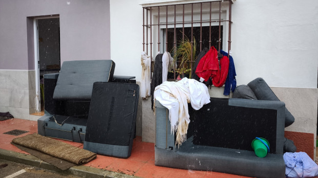 Viviendas anegadas de agua en la localidad gaditana de San Martín del Tesorillo, tras el paso de la borrasca Leonardo