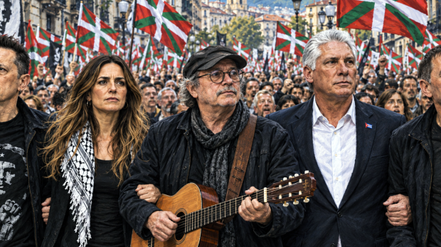 Fermín Muguruza, Itziar Ituño, Silvio Rodríguez, Díaz-Canel y Arnaldo Otegui