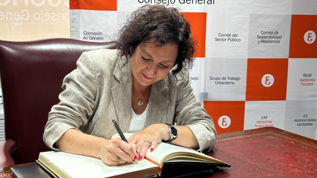 La consejera de Economía, Alicia Romero, poco antes de participar en un acto del Consejo General de Economistas de Madrid