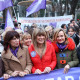 Begoña Gómez junto a las ministras Pilar Alegría y Ana Redondo en la marcha del 8M de 2024