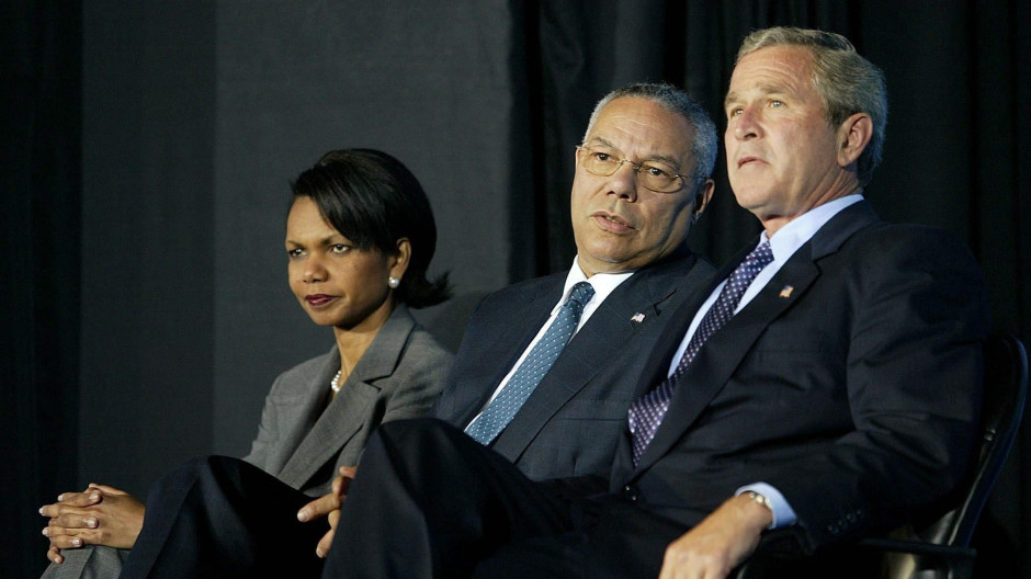 Condoleezza Rice, George Bush y Colin Powell