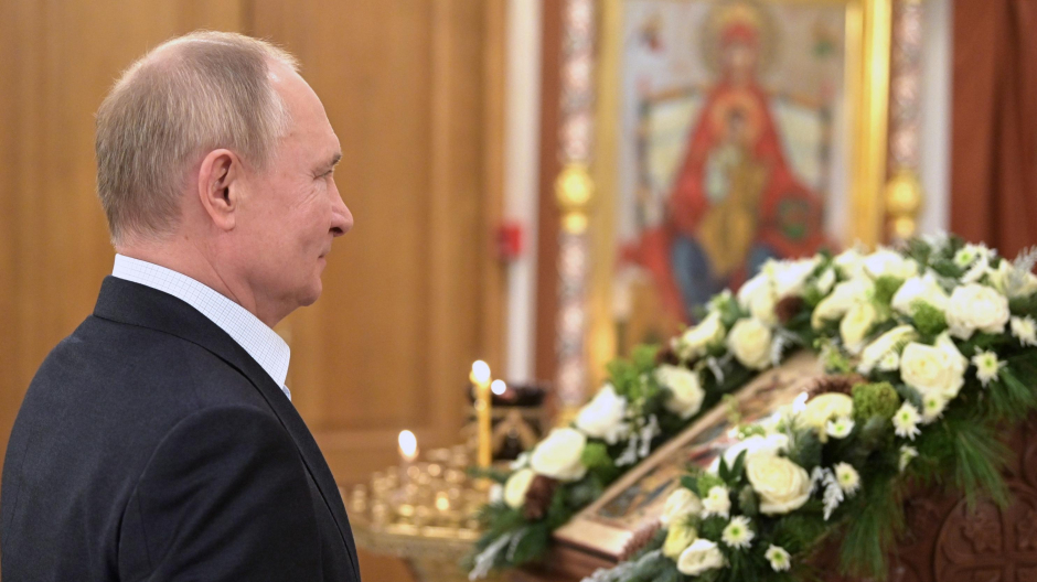 Vladimir Putin en la celebración ortodoxa de la Navidad