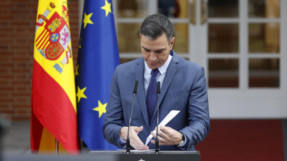 El presidente del Gobierno, Pedro Sánchez, realiza una declaración institucional tras participar este jueves en una reunión del Consejo de Seguridad Nacional