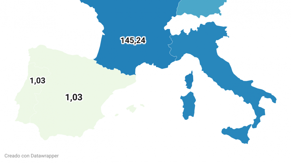 Mapa de precios en España y Francia el 10 de abril a las 17 horas