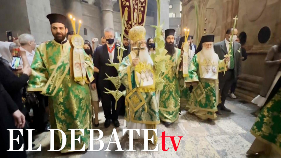 Cristianos ortodoxos celebran la misa del Domingo de Ramos en Jerusalén