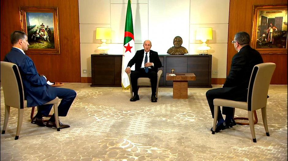 El presidente de Argelia, Abdelmayid Tebboune, durante la entrevista
