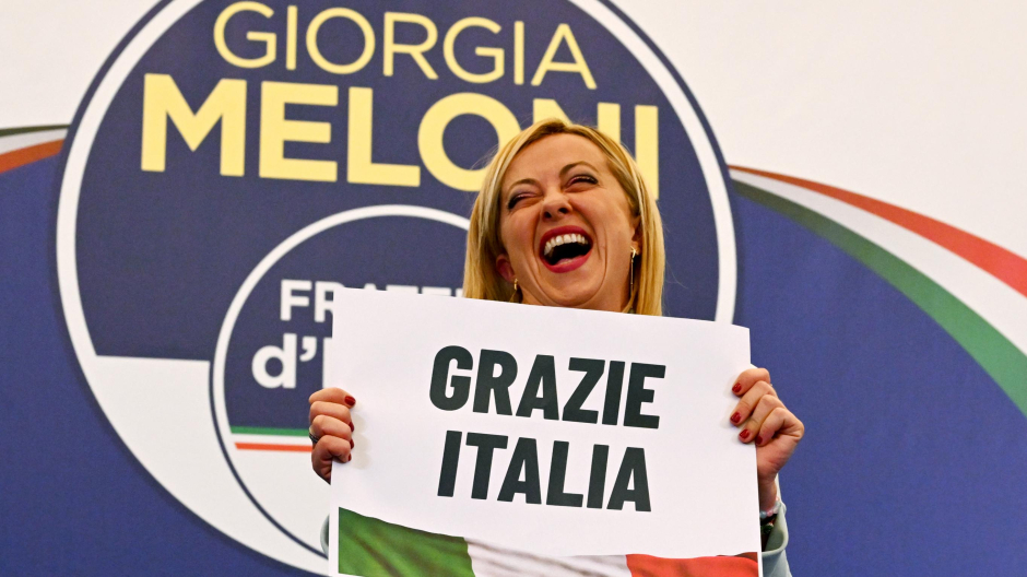 Giorgia Meloni celebra su victoria en las elecciones italianas, este domingo