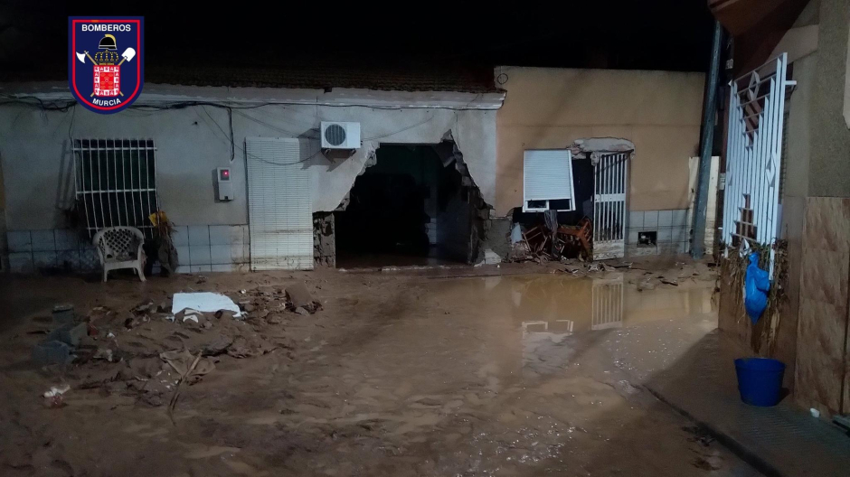 Imagen tomada por los bomberos de Murcia del estado de las viviendas afectadas por las inundaciones en Javalí Viejo.